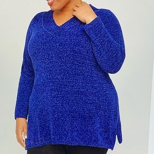 Catherines 4X Sweater. Cable Knit. Shimmering Blue